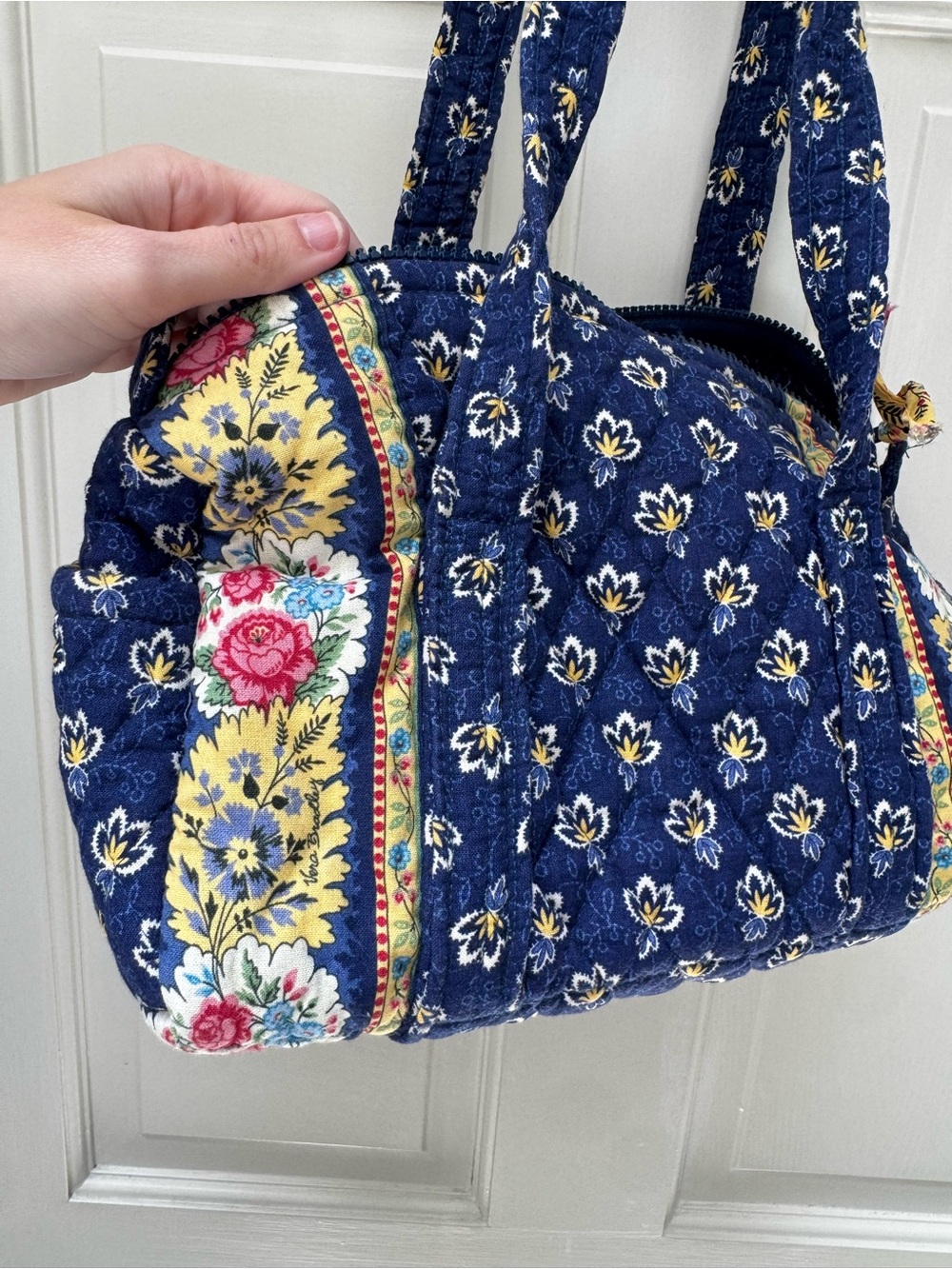 Vintage Vera Bradley Blue Maison Yellow Floral Mini Duffel/Shoulder/Travel Bag - Picture 2 of 5